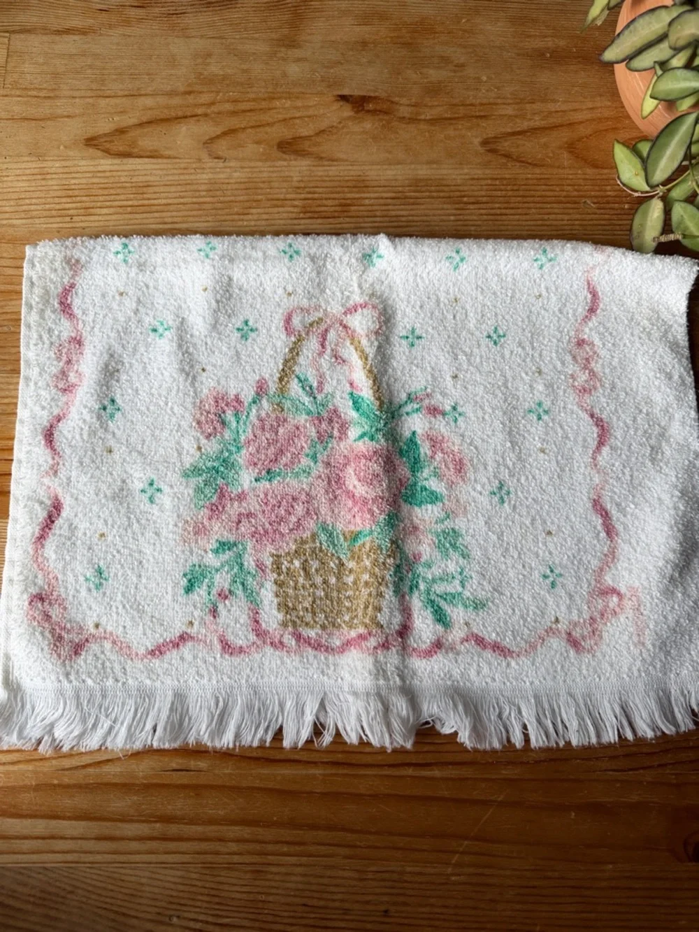 Vintage Floral Basket Hand Towel